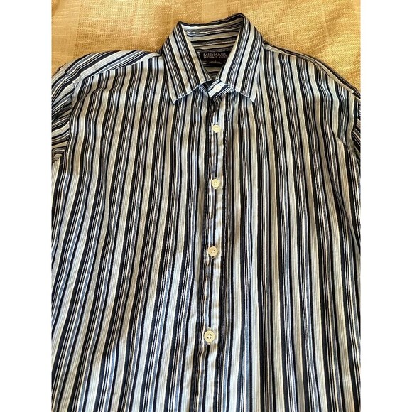 MICHAEL KORS Men's Long Sleeve Dress Shirt Size Large Blue & White Striped - Picture 2 of 9